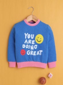 BUMZEE Blue Girls Full Sleeves Cotton Sweatshirt