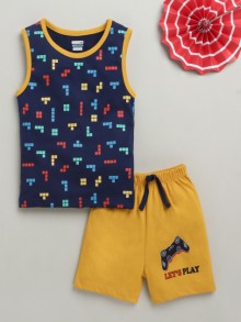 BUMZEE Navy & Yellow Boys Sleeveless T-Shirt & Short Set
