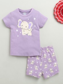 BUMZEE Lavender Girls Half Sleeves T-Shirt & Short Set