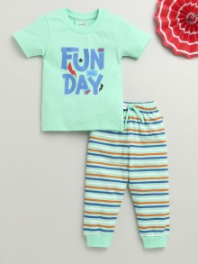 BUMZEE Mint Green Boys Half Sleeves Cotton T-Shirt & Pyjama Set