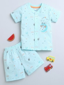 BUMZEE Powder Blue Baby Boys Half Sleeves Jabla & Short Set