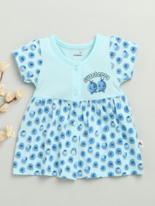 BUMZEE Blue Girls Cap Sleeves Cotton Knee Length Frock