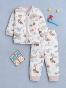 BUMZEE Beige Baby Boys Full Sleeves Jabla & Pyjama Set