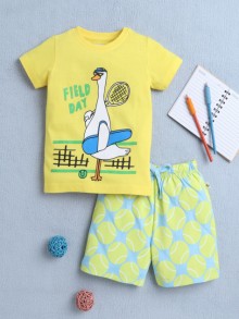BUMZEE Yellow & Sky Blue Boys Half Sleeves T-Shirt & Short Set