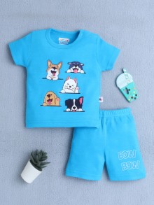 BUMZEE Blue Baby Girls Half Sleeves T-Shirt & Short Set